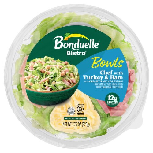 Bonduelle Bistro Chef With Turkey & Ham with Creamy Ranch Dressing Salad Bowls, 7.75 oz