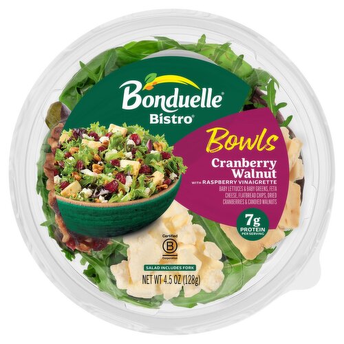 Bonduelle Bistro Cranberry Walnut with Raspberry Vinaigrette Salad Bowls, 4.5 oz