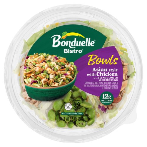 Bonduelle Bistro Asian Style with Chicken Sesame Ginger Mico Dressing Salad Bowls, 6.5 oz