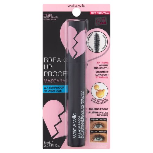 Wet n Wild 1115503 Ultra Black Break Up Proof Waterproof Mascara, 0.27 fl oz