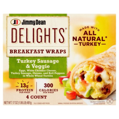 Jimmy Dean Delights Turkey Sausage & Veggie Breakfast Wraps, 4 count, 17 oz