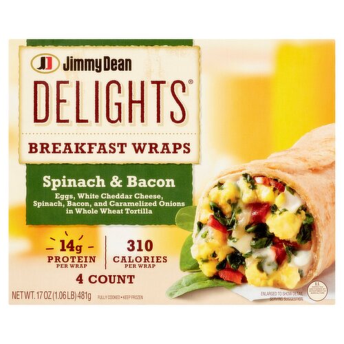 Jimmy Dean Delights Spinach & Bacon Breakfast Wraps, 4 count, 17 oz