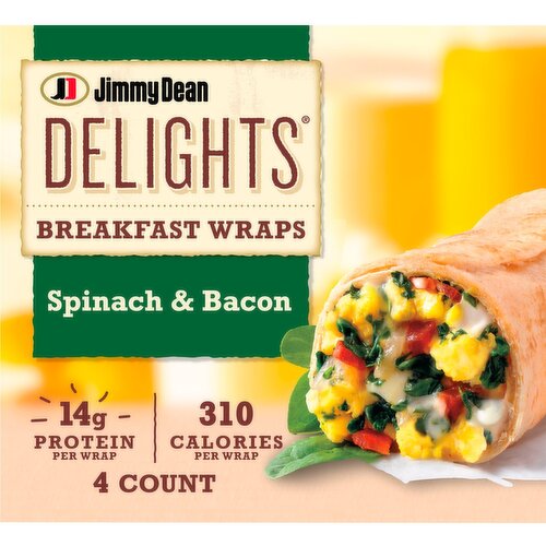 Jimmy Dean Delights Spinach & Bacon Breakfast Wraps, 4 count, 17 oz