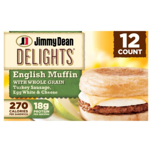 Jimmy Dean Delights English Muffin Turkey Sausage Egg White & Cheese Sandwiches, 12 count, 61.2 oz