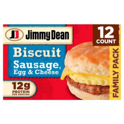 Jimmy Dean Biscuit Sausage Egg & Cheese Sandwiches Family Pack, 12 count, 54 oz