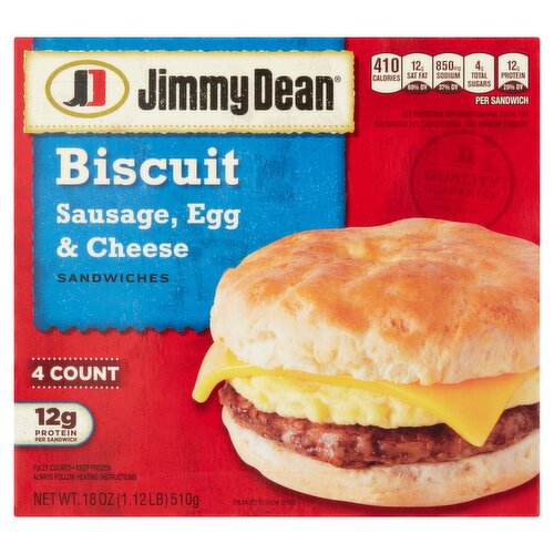 Jimmy Dean Biscuit Sausage, Egg & Cheese Sandwiches, 4 count, 18 oz