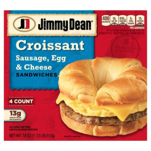 Jimmy Dean Croissant Sausage, Egg & Cheese Sandwiches, 4 count, 18 oz
