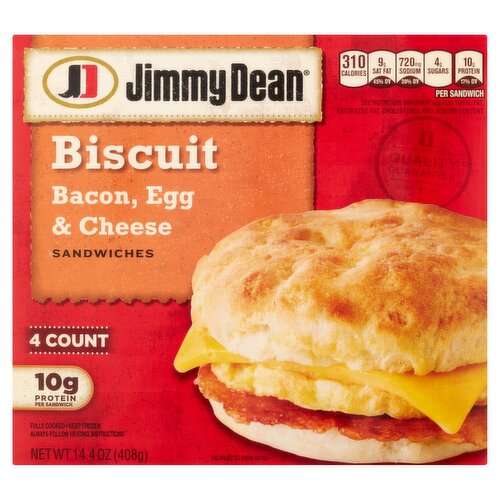 Jimmy Dean Egg, Cheese & Bacon Biscuit Sandwiches, 4 count, 14.4 oz