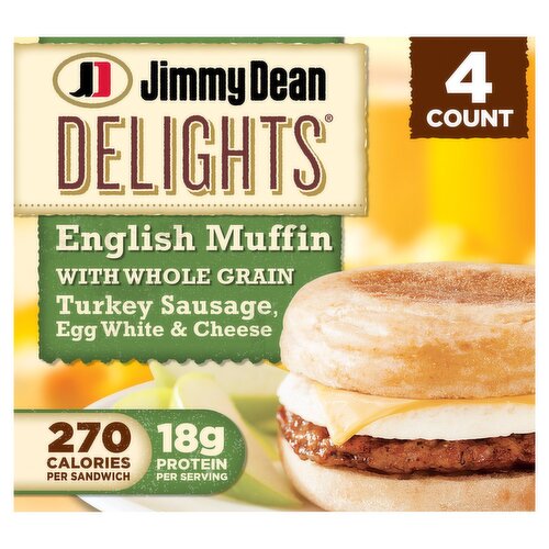 Jimmy Dean Delights English Muffin Breakfast Sandwiches with Turkey Sausage, Egg White, and Cheese, 