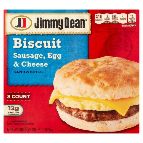 Jimmy Dean Sausage, Egg & Cheese Biscuit Sandwiches, 8 count, 36 oz