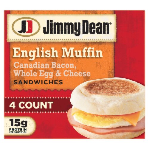 Jimmy Dean English Muffin Canadian Bacon, Whole Egg & Cheese Sandwiches, 4 count, 17.6 oz