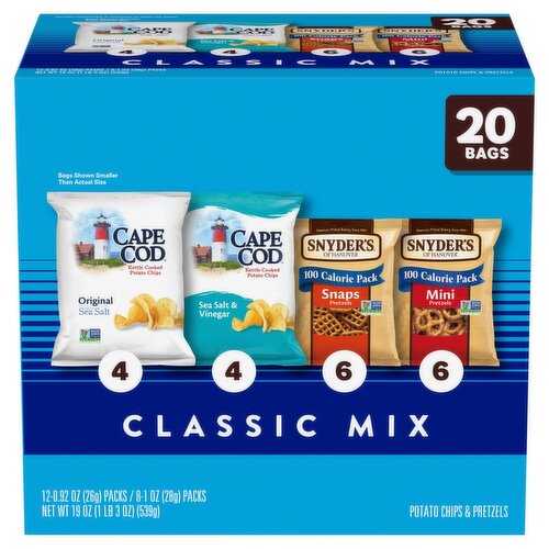 Snyder's of Hanover and Cape Cod Potato Chips & Pretzel Classic Mix Variety Pack, 20 count, 19 oz