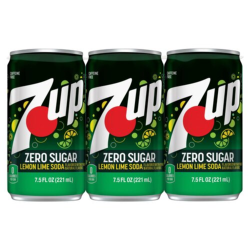 7UP Zero Sugar Lemon Lime Soda, 6 count, 7.5 fl oz