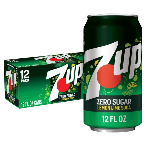 7UP Zero Sugar Lemon Lime Soda, 12 fl oz, 12 count