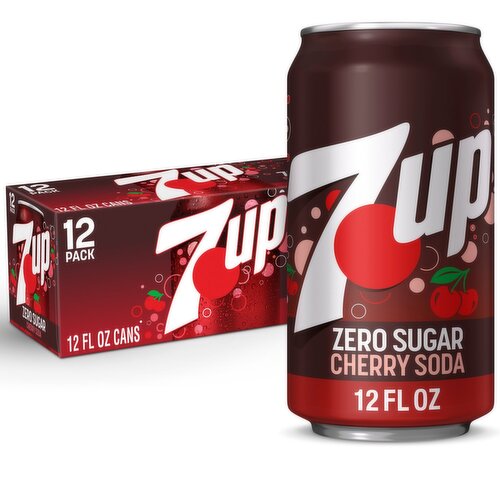 7UP Zero Sugar Cherry Soda, 12 fl oz, 12 count