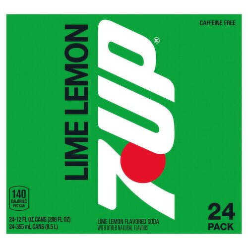 7UP Lime Lemon Flavored Soda, 12 fl oz, 24 count