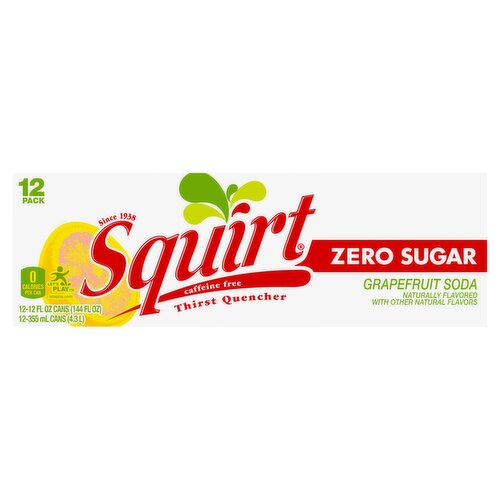 Squirt Zero Sugar Grapefruit Soda, 12 fl oz, 12 count