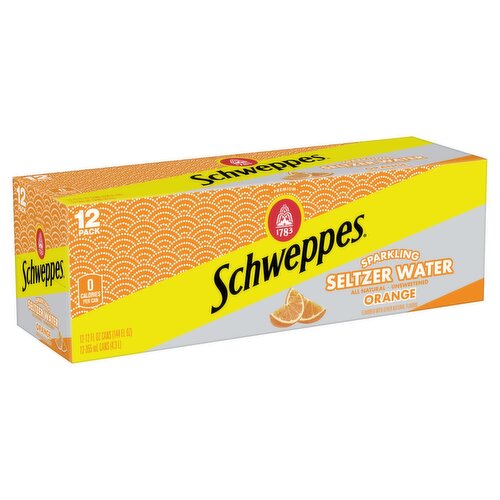 Schweppes Orange Sparkling Seltzer Water, 12 fl oz, 12 count