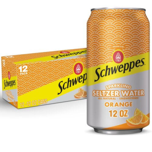 Schweppes Orange Sparkling Seltzer Water, 12 fl oz, 12 count