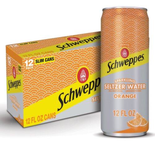 Schweppes Orange Unsweetened Sparkling Seltzer Water, 12 fl oz, 12 count