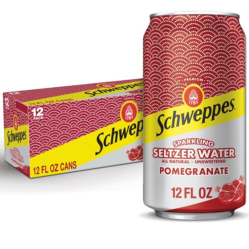 Schweppes Pomegranate Unsweetened Sparkling Seltzer Water, 12 fl oz, 12 count