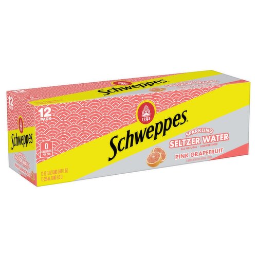 Schweppes Pink Grapefruit Sparkling Seltzer Water, 12 fl oz, 12 count