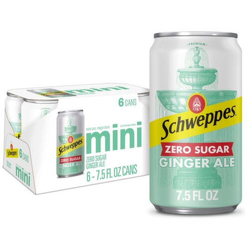 Schweppes Mini Zero Sugar Ginger Ale, 7.5 fl oz, 6 count