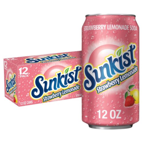 Sunkist Strawberry Lemonade Soda, 12 fl oz, 12 count