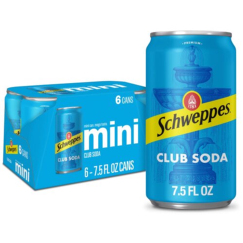 Schweppes Premium Mini Club Soda, 7.5 fl oz, 6 count