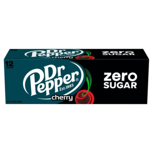 Dr Pepper Zero Sugar Cherry Soda, 12 fl oz, 12 count