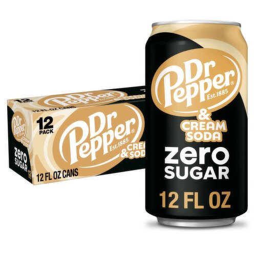 Dr Pepper Zero Sugar Cream Soda, 12 fl oz, 12 count