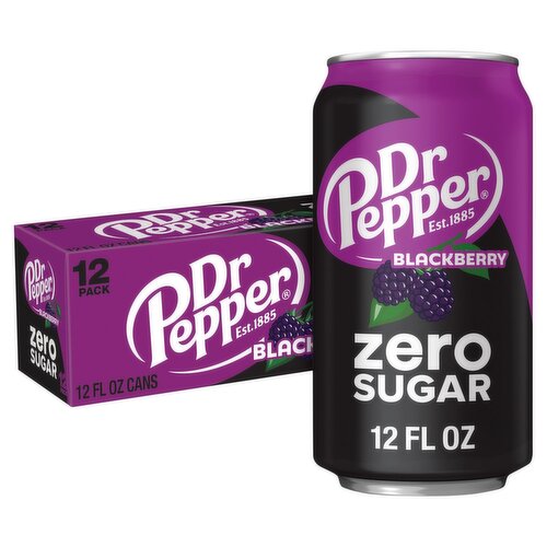 Dr Pepper Blackberry Zero Sugar Soda, 12 fl oz, 12 count