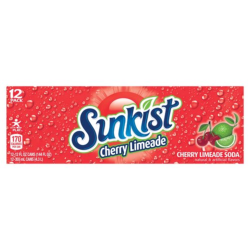 Sunkist Cherry Limeade Soda, 12 Fl Oz Cans, 12 Pack