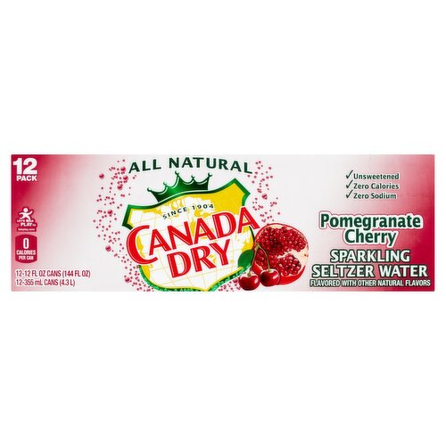 Canada Dry Pomegranate Cherry Sparkling Seltzer Water, 12 fl oz, 12 count