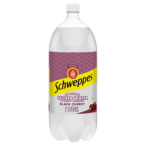 Schweppes Premium Black Cherry Unsweetened Sparkling Seltzer Water, 2 liters