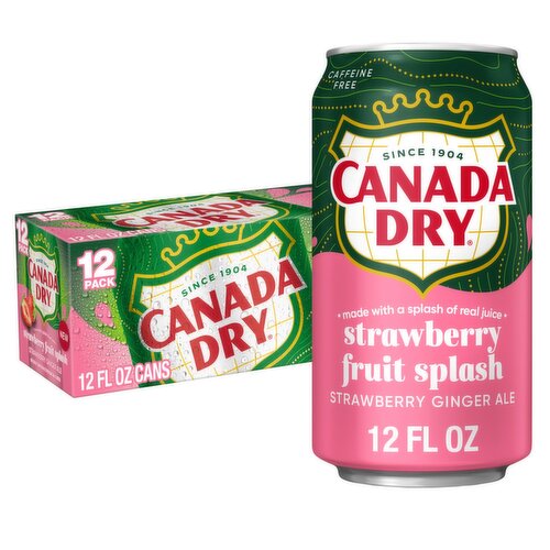 Canada Dry Strawberry Fruit Splash Ginger Ale Soda, 12 fl oz, 12 count