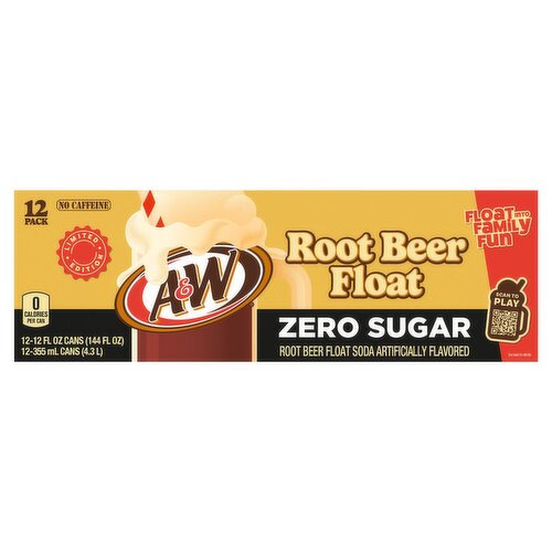 A&W Zero Sugar Root Beer Float Soda Limited Edition, 12 fl oz, 12 count