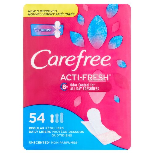 Carefree Acti-Fresh Regular Unscented Daily Liners, 54 count