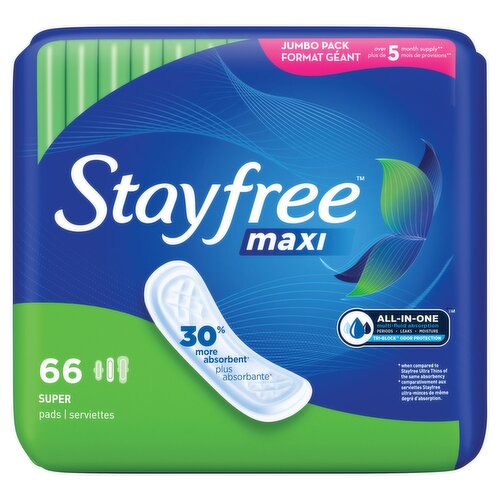 Stayfree Maxi Super Pads Jumbo Pack, 66 count