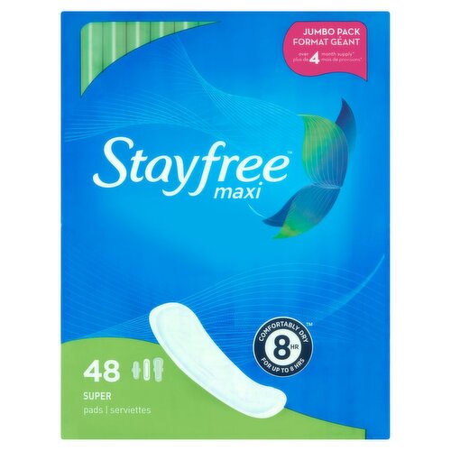 Stayfree Maxi Super Pads Jumbo Pack, 48 count