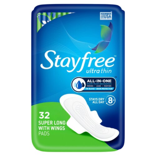Stayfree Ultra Thin Super Long Pads with Wings, 32 count