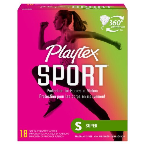 Playtex Sport Super Plastic Applicator Tampons, 18 count