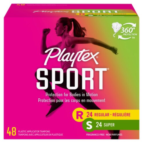 Playtex Sport Regular and Super Plastic Applicator Tampons, 48 count