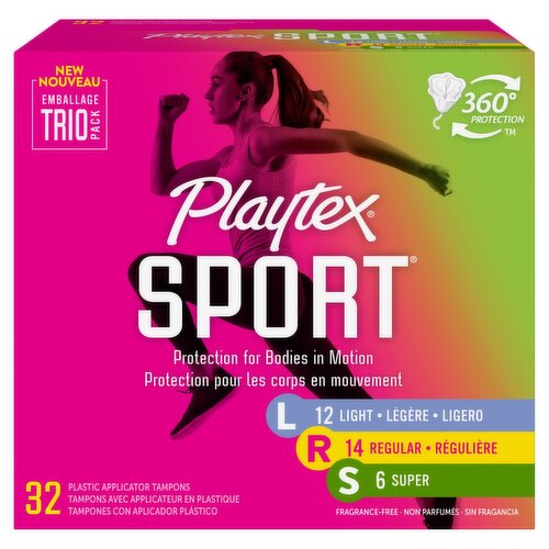 Playtex Sport Plastic Applicator Tampons Trio Pack, 32 count