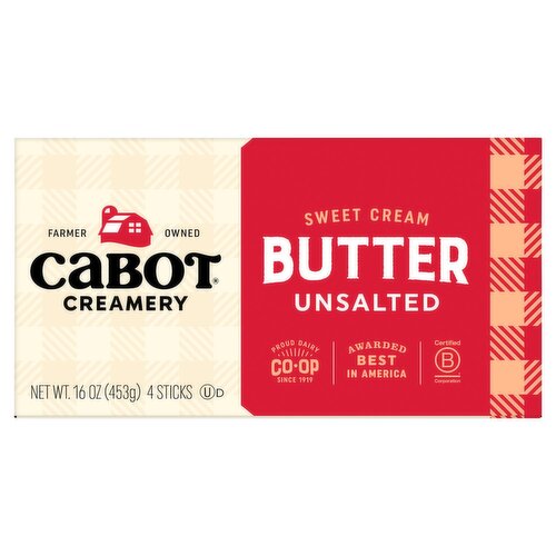 Cabot Creamery Sweet Cream Unsalted Butter, 4 count, 16 oz