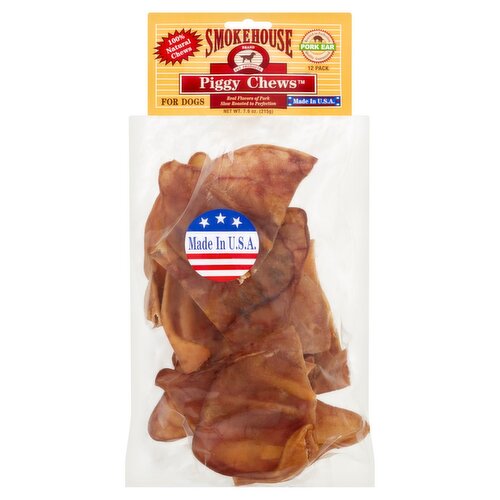 Smokehouse Piggy Chews Pork Ear Chew For Dogs, 12 count, 7.6 oz