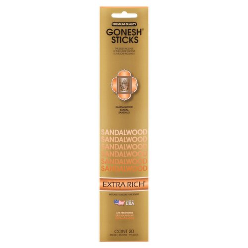 Gonesh Extra Rich Sandalwood Air Freshener Incense Sticks, 20 count