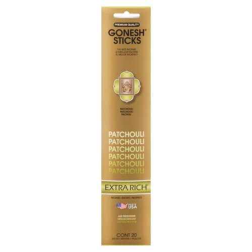 Gonesh Extra Rich Patchouli Air Freshener Incense Sticks, 20 count
