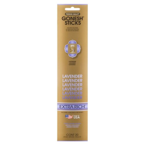 Gonesh Extra Rich Lavender Air Freshener Incense Sticks, 20 count