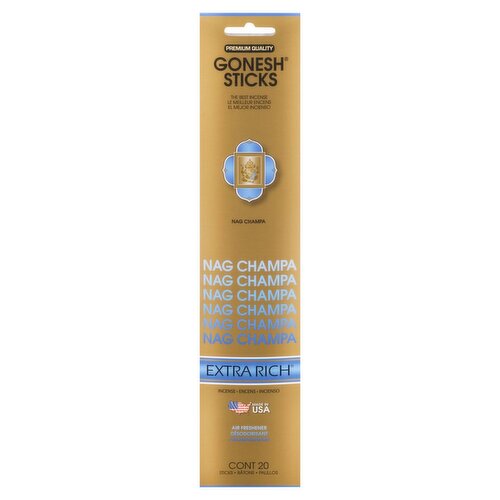 Gonesh Extra Rich Nag Champa Air Freshener Incense Sticks, 20 count